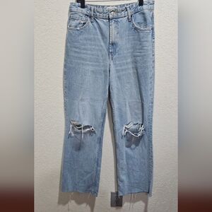 Zara High Waist Distressed Denim Jeans Size 8
